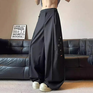 AIDASE  -  Niche Design Male Trousers Contrast Color Button Patchwork Stitching Draped Design Casual Wide-Leg Pants Fashion 21E6857 aidase-shop